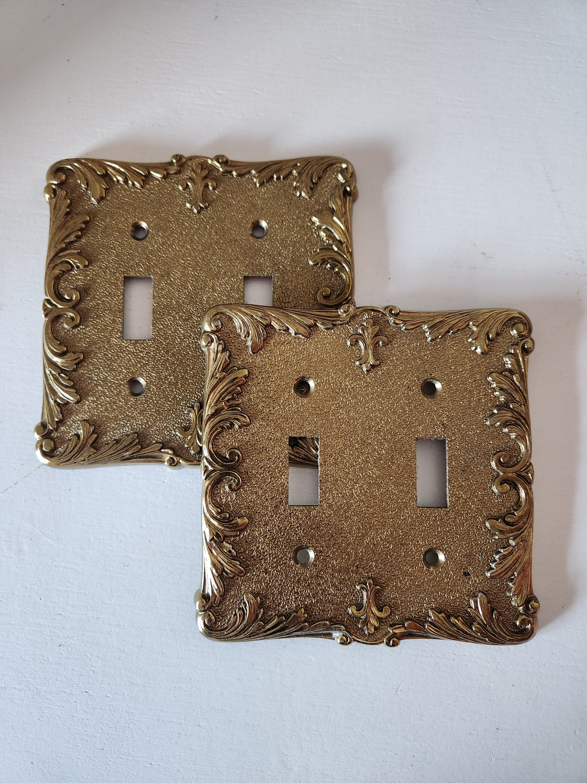 Double Switch Plate, Ornate Brass