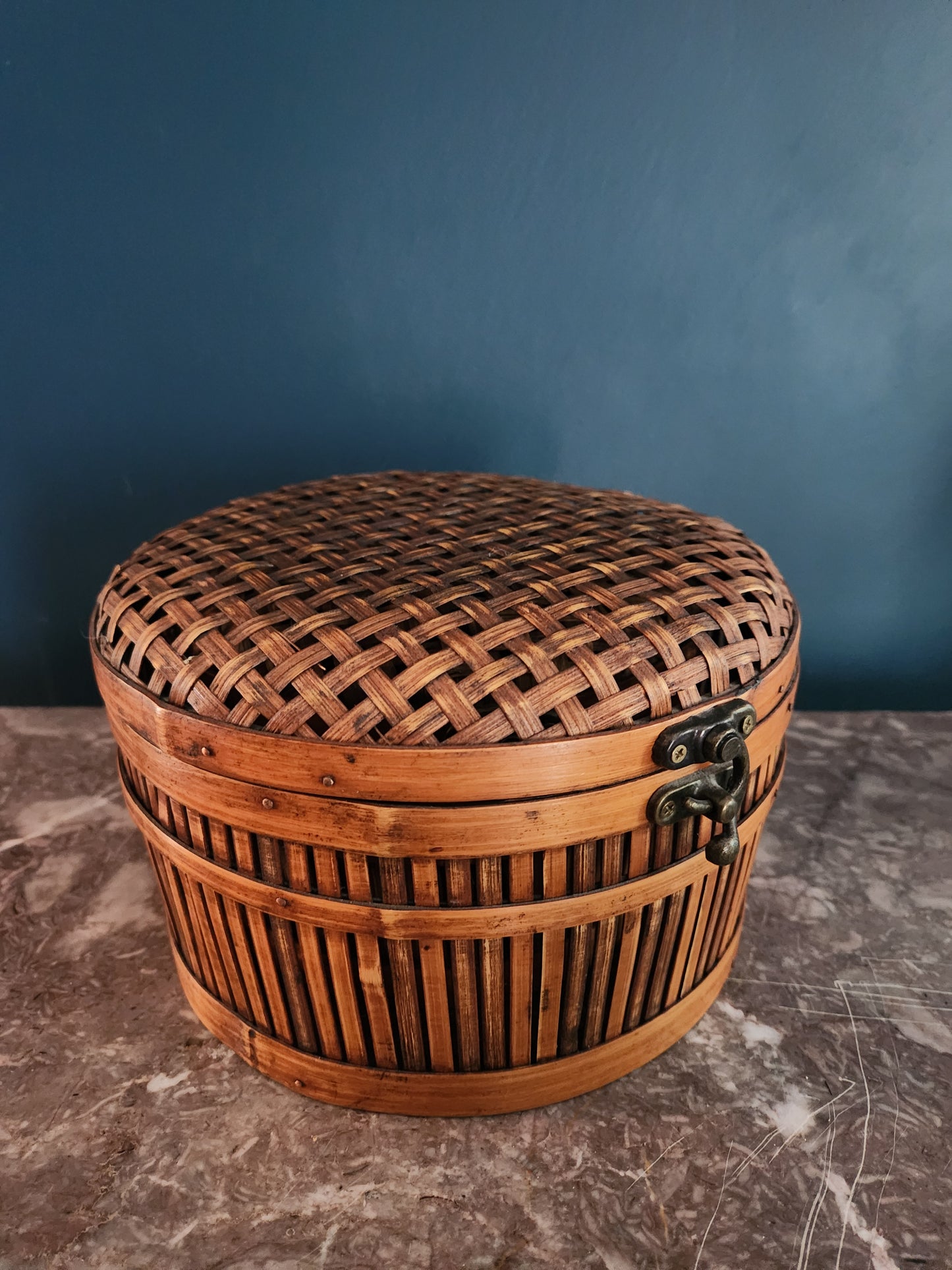 Set of Two Vintage Woven Lidded Baskets