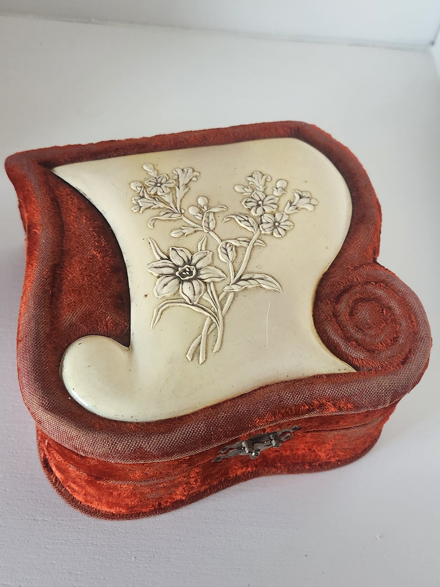 Antique Velvet and Celluloid Jewelry Box