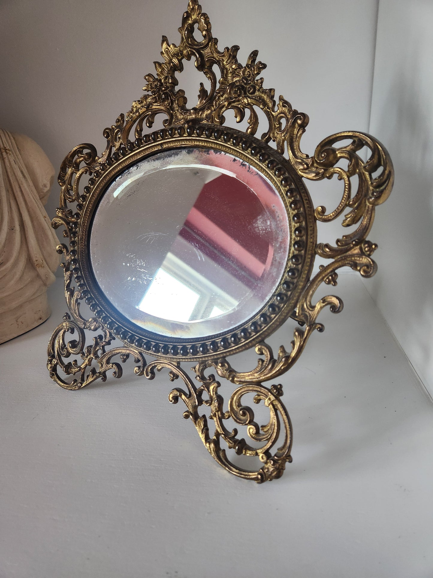 Antique Brass Tabletop Beveled Mirror