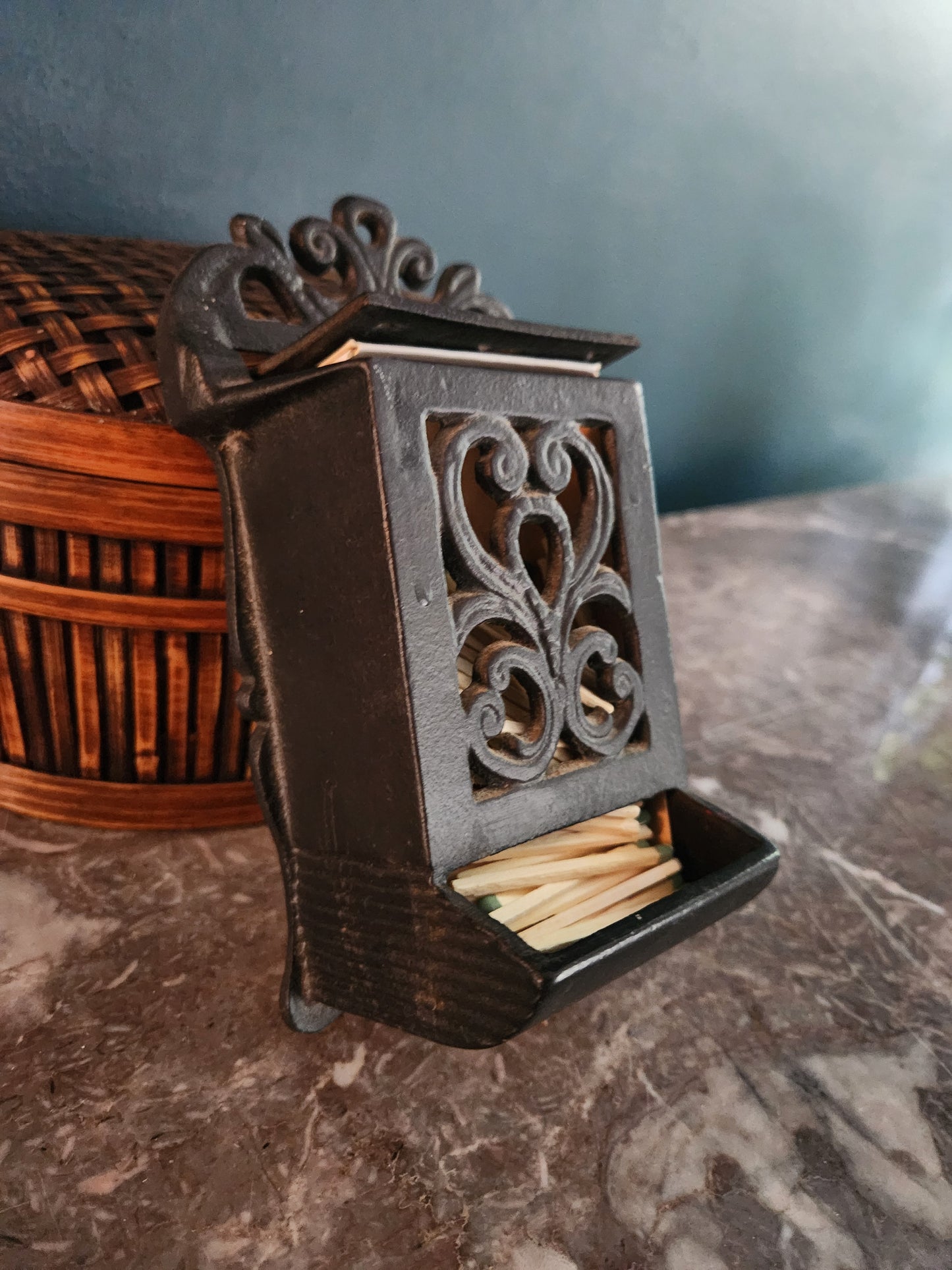 Antique Cast Iron Wall-Mount Match Holder