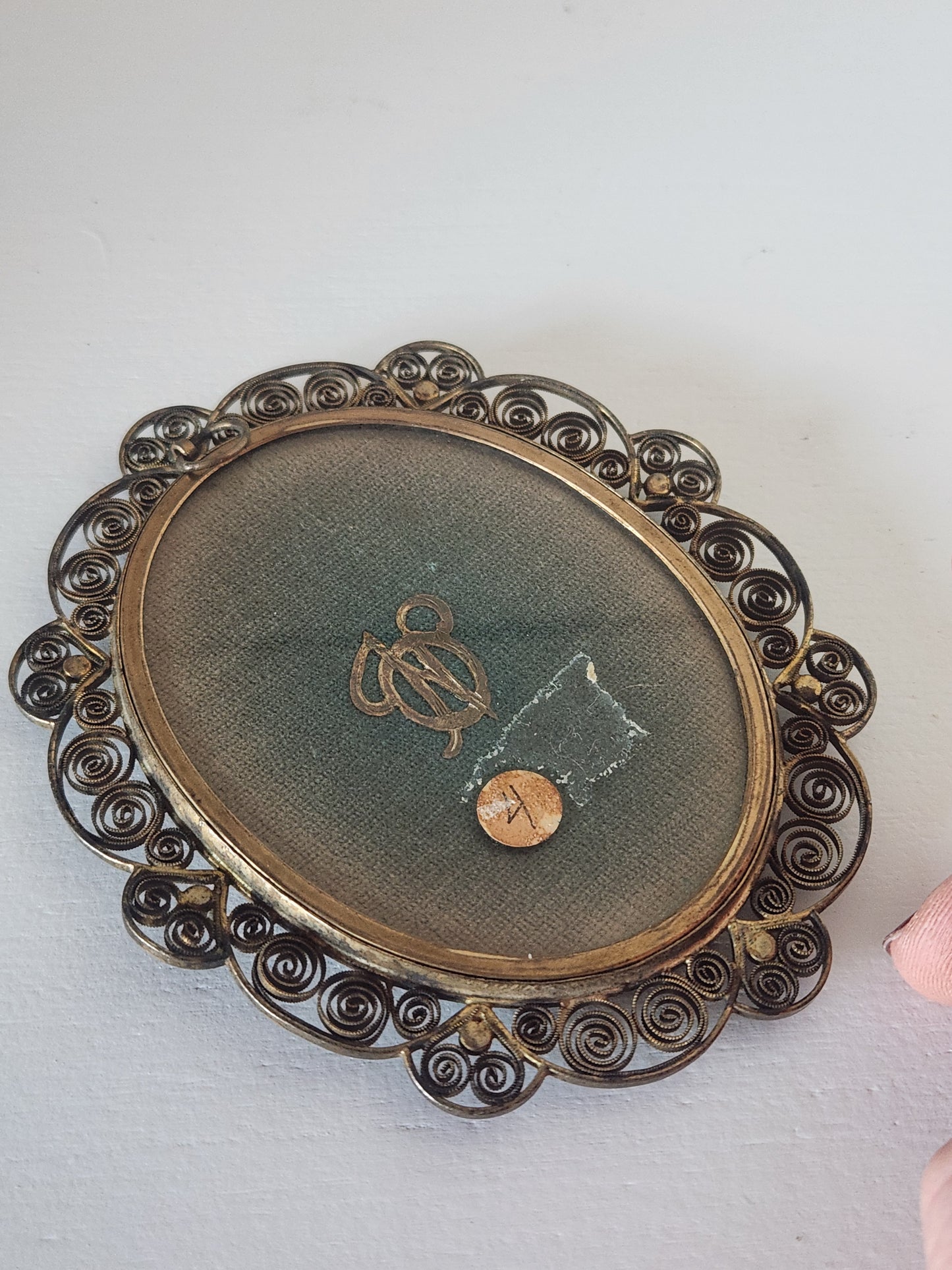 Antique Painted Portrait encased in Fillagree Frame with Pearl Embellishments