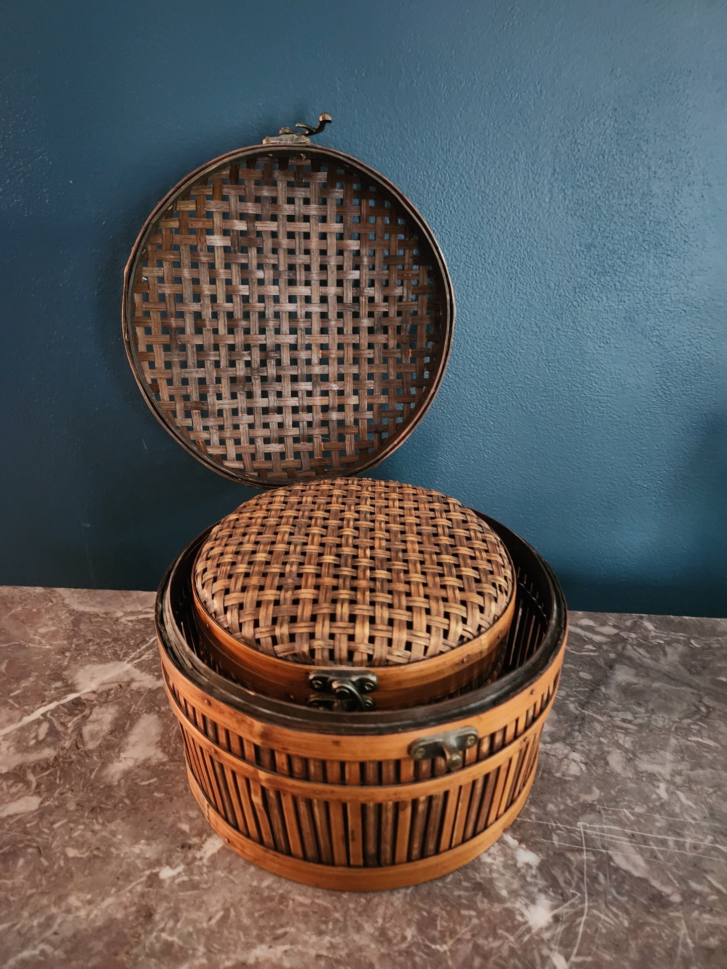 Set of Two Vintage Woven Lidded Baskets