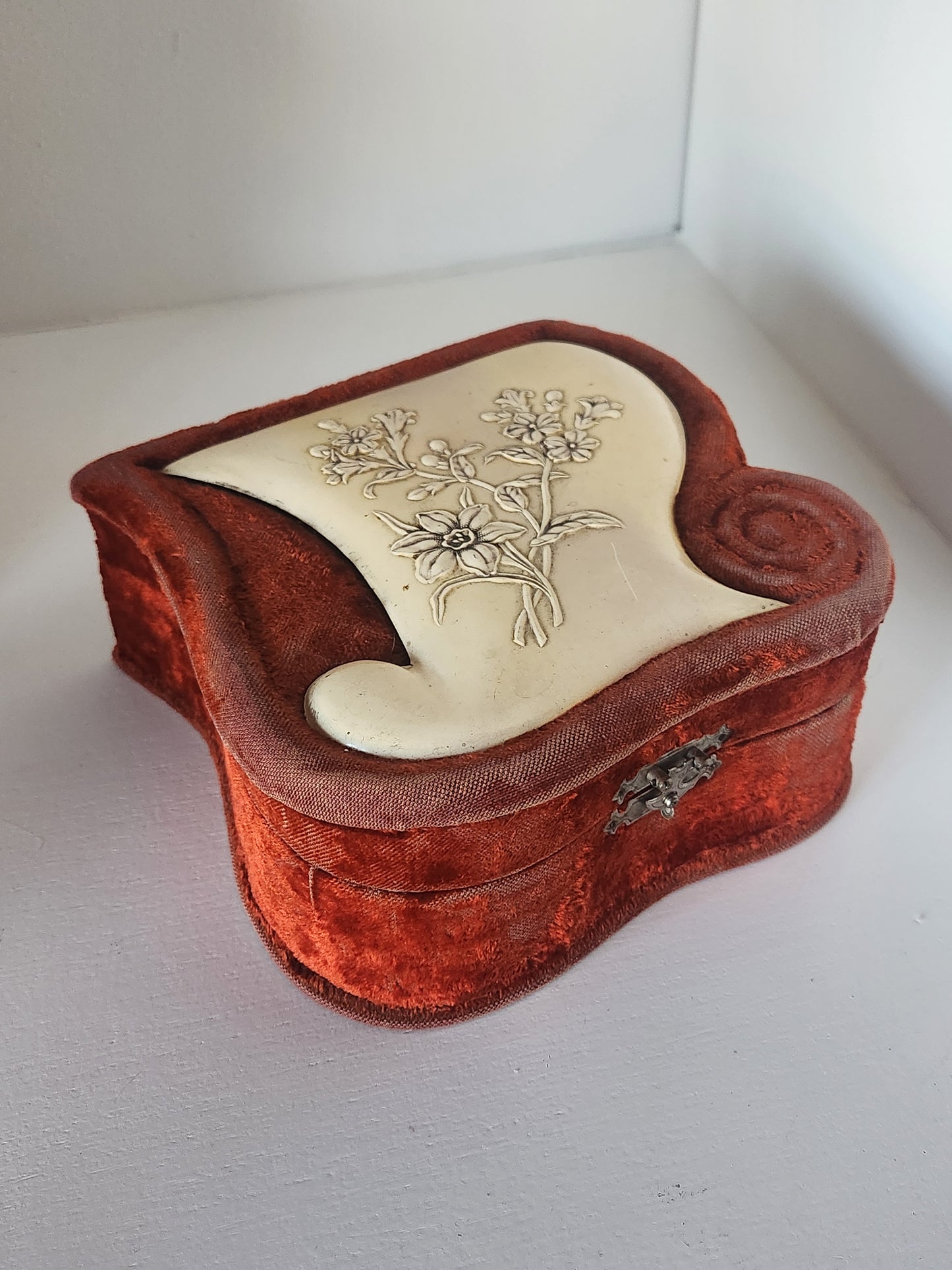 Antique Velvet and Celluloid Jewelry Box