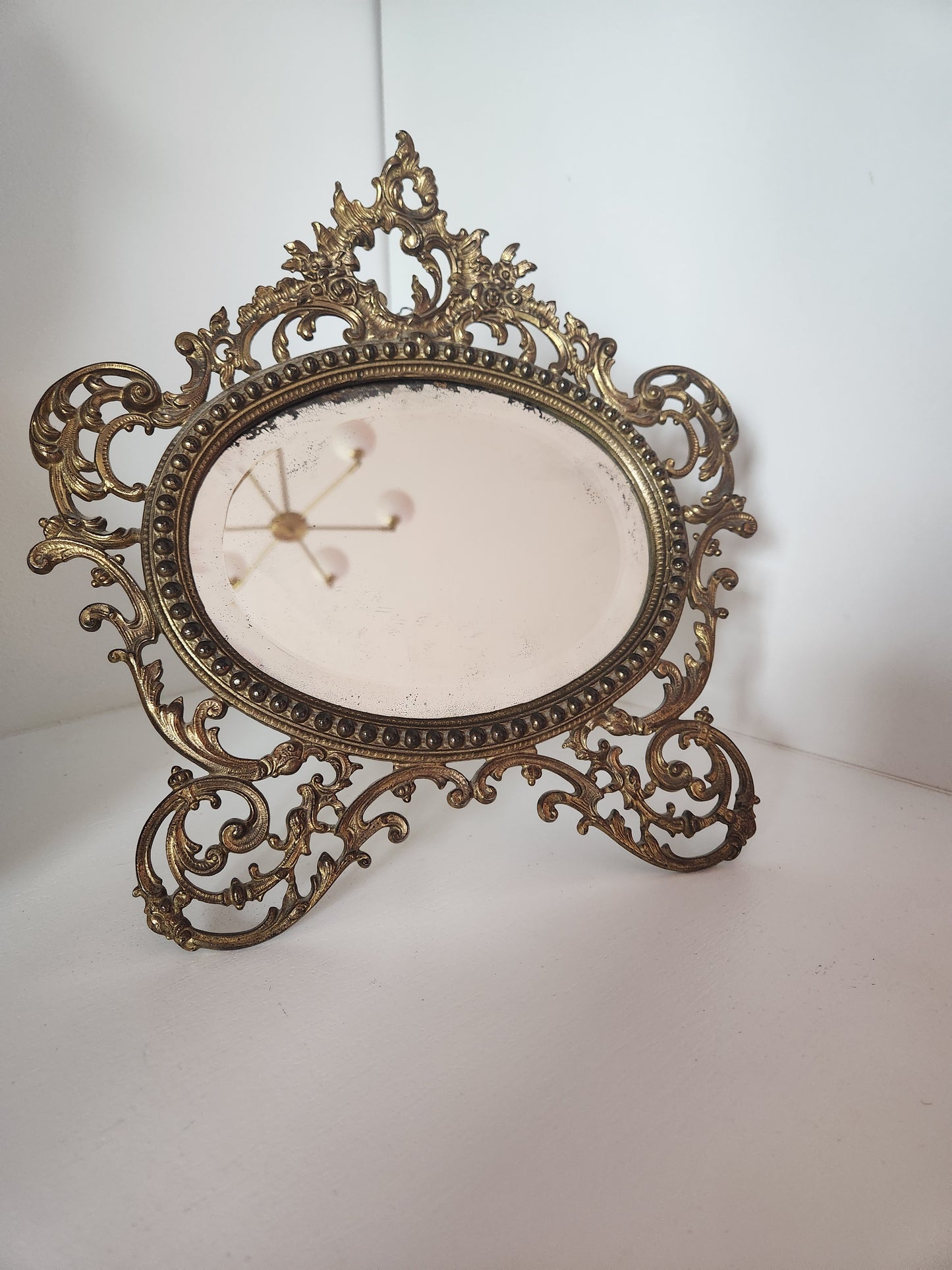 Antique Brass Tabletop Beveled Mirror