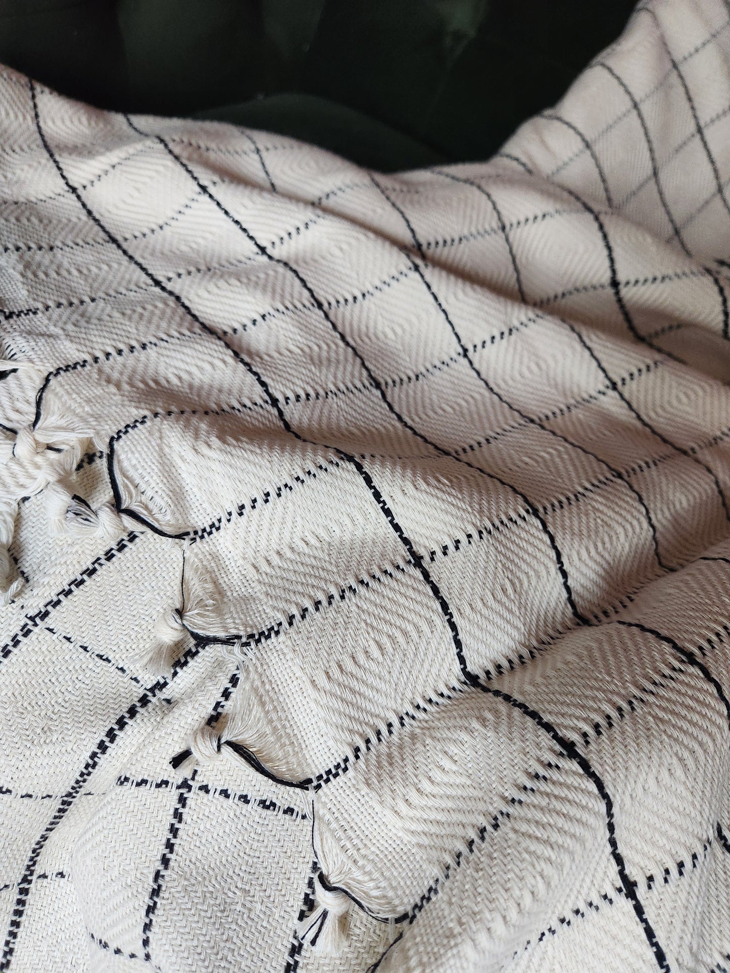 Organic Turkish Cotton Throw White with Black Pinstripes
