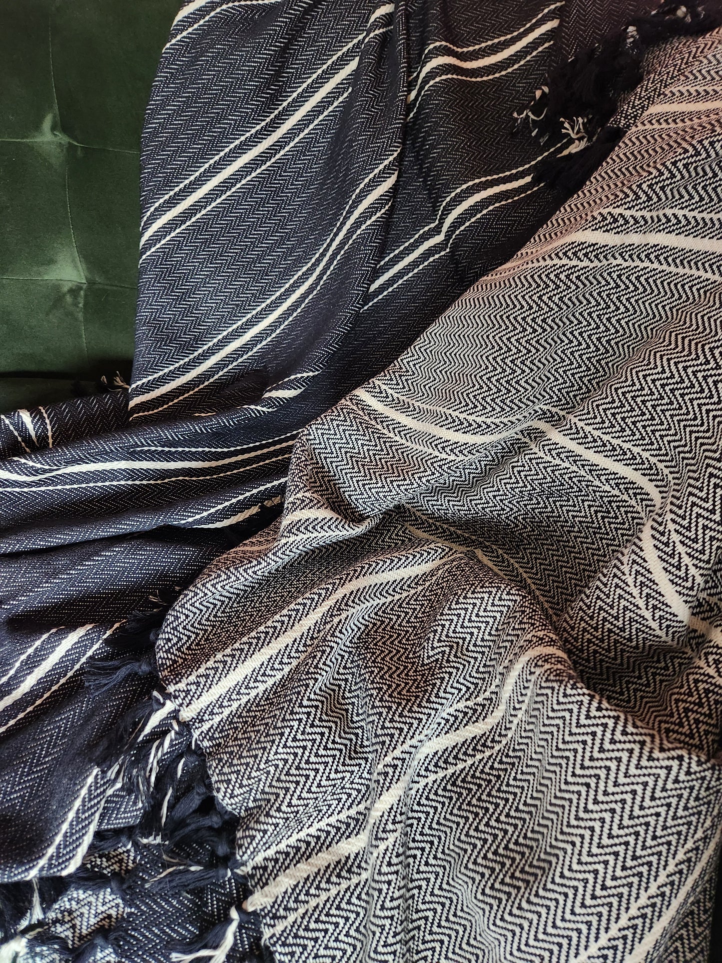 Organic Turkish Cotton Throw- Black and White Chevron