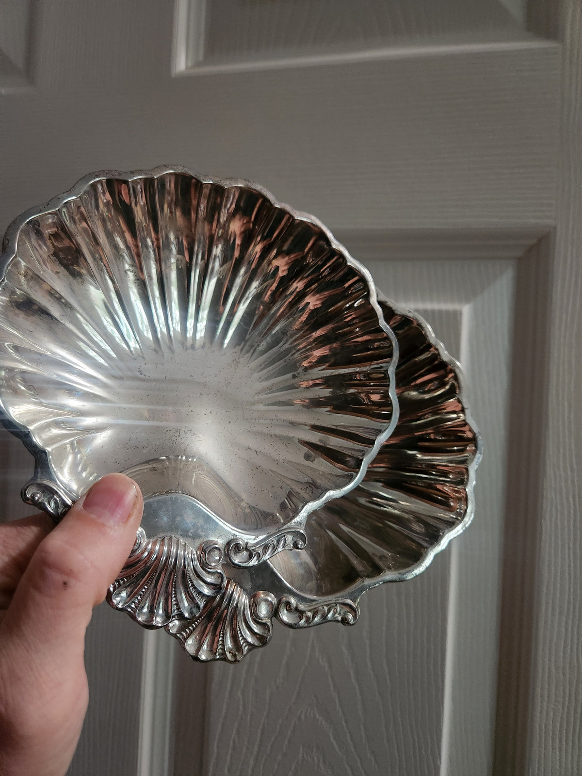 Pair of silver shell dishes