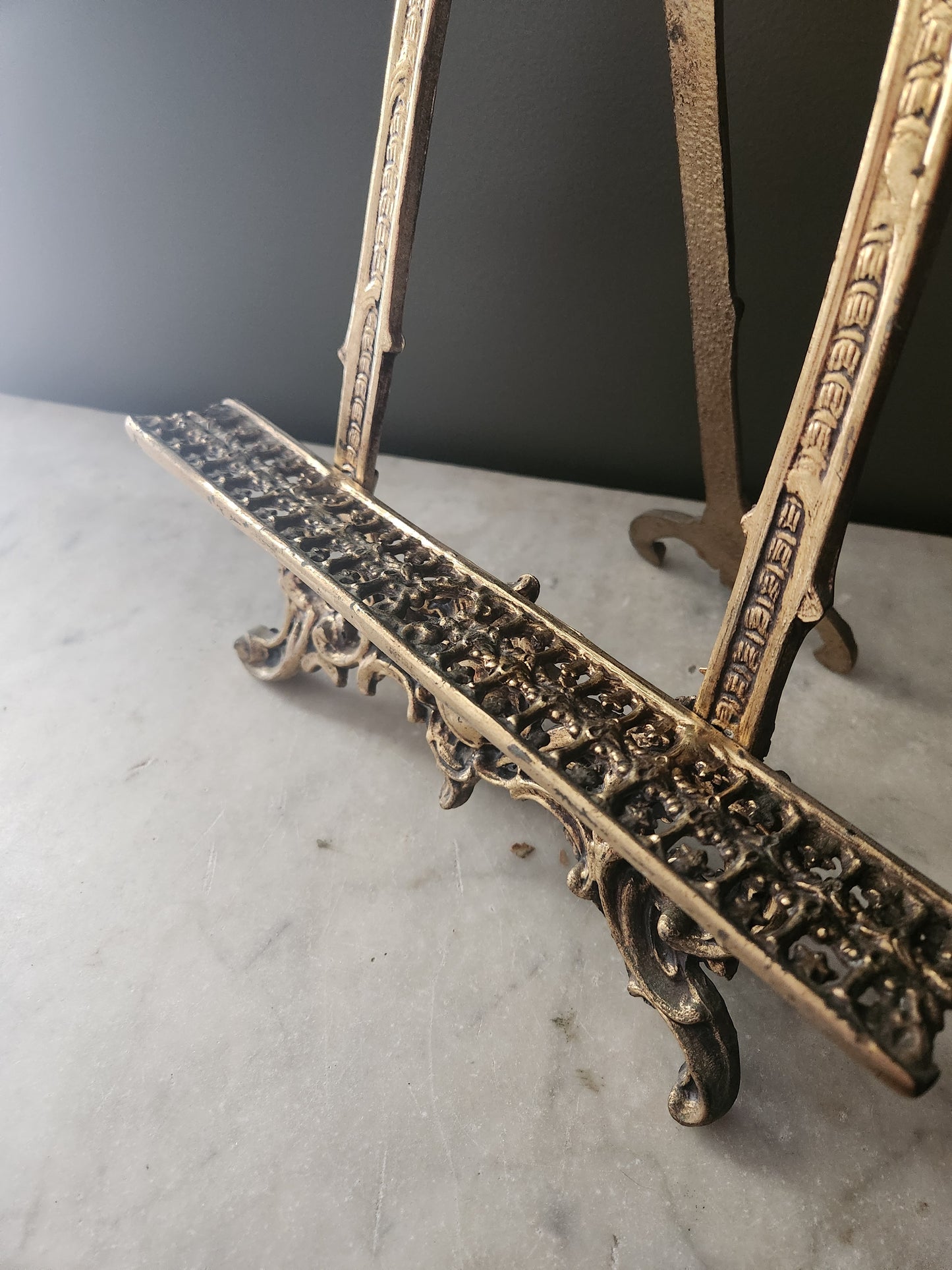 Large Ornate Brass Table Top Easel