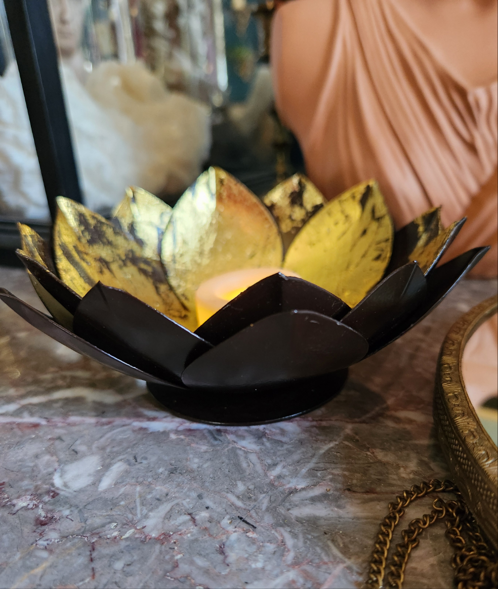 Gold Leafed Metal Lotus Candle Bowl