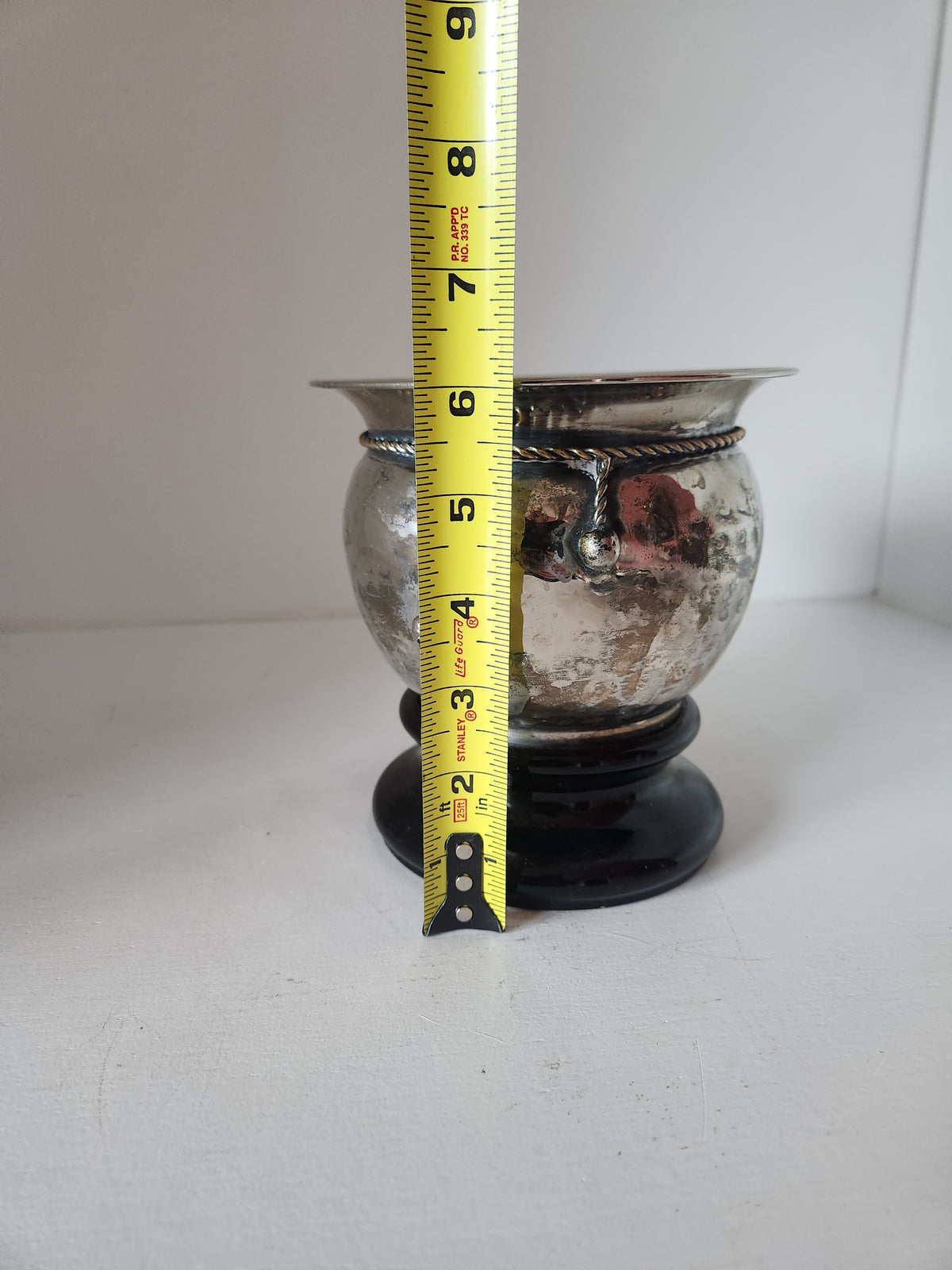 Silver Planter with Black Glass Riser