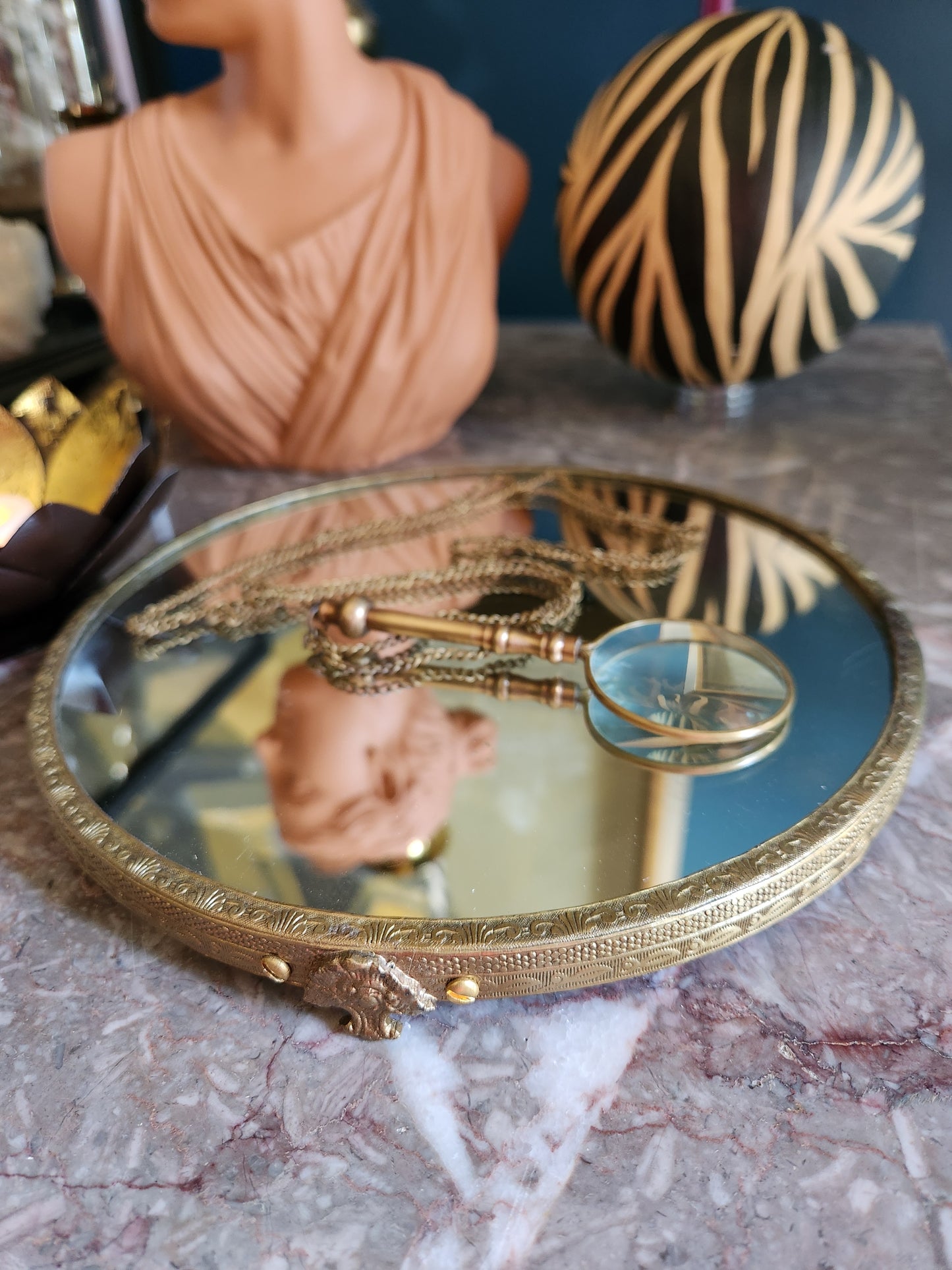 Small Antiqued Brass Magnifying Glass with Chain