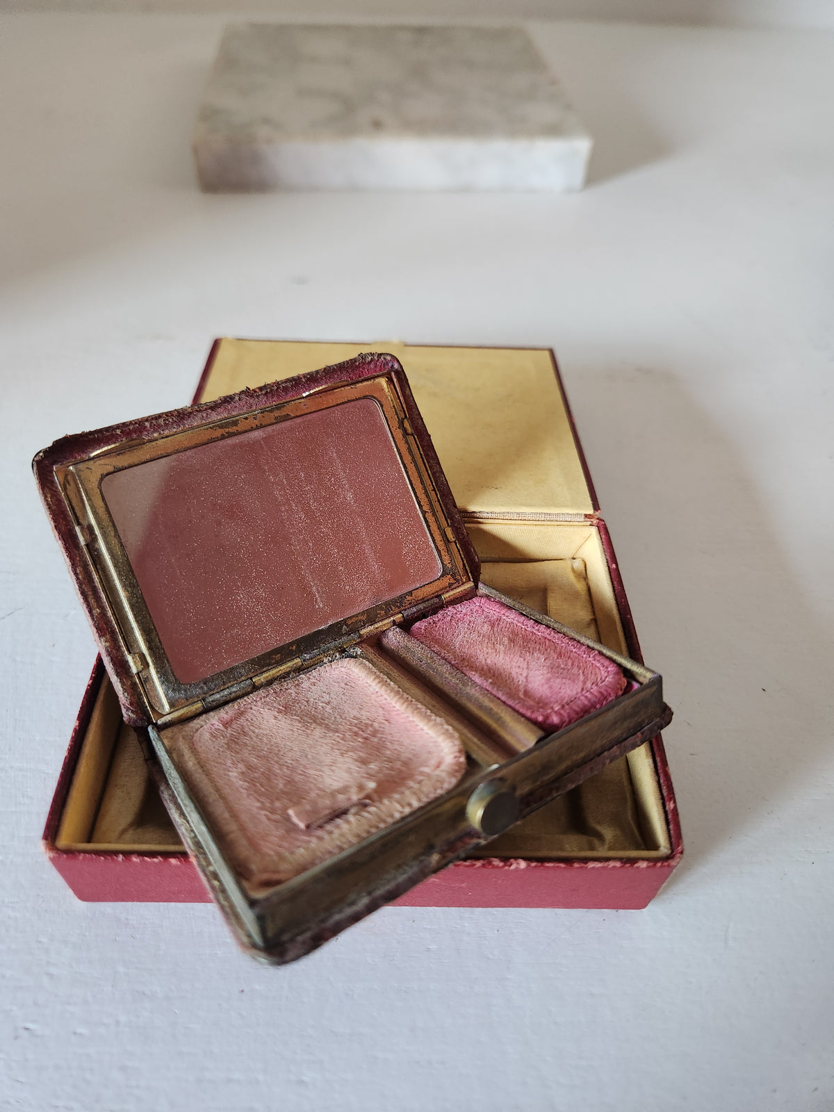Antique Leather "Book" Powder Compact