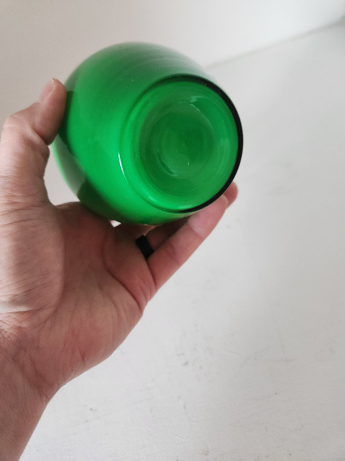 Vtg Green Vase with Milkglass coated interior