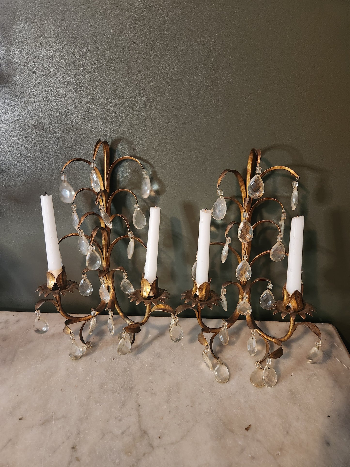 Italian Gilt Toleware Candle Sconces-A pair