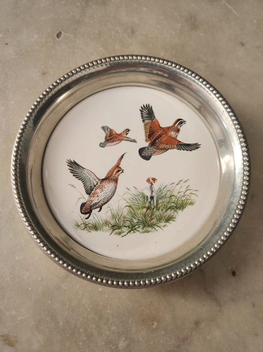 Ceramic and Pewter Quail Wine Coaster