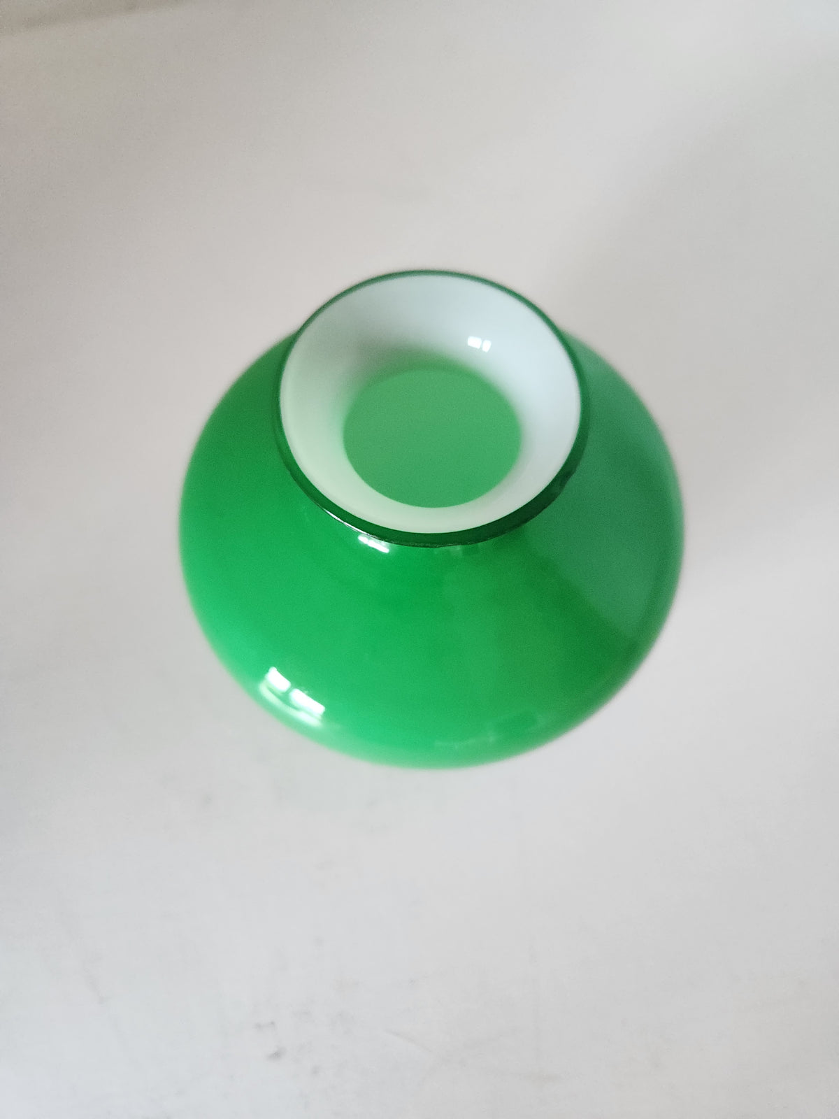 Vtg Green Vase with Milkglass coated interior