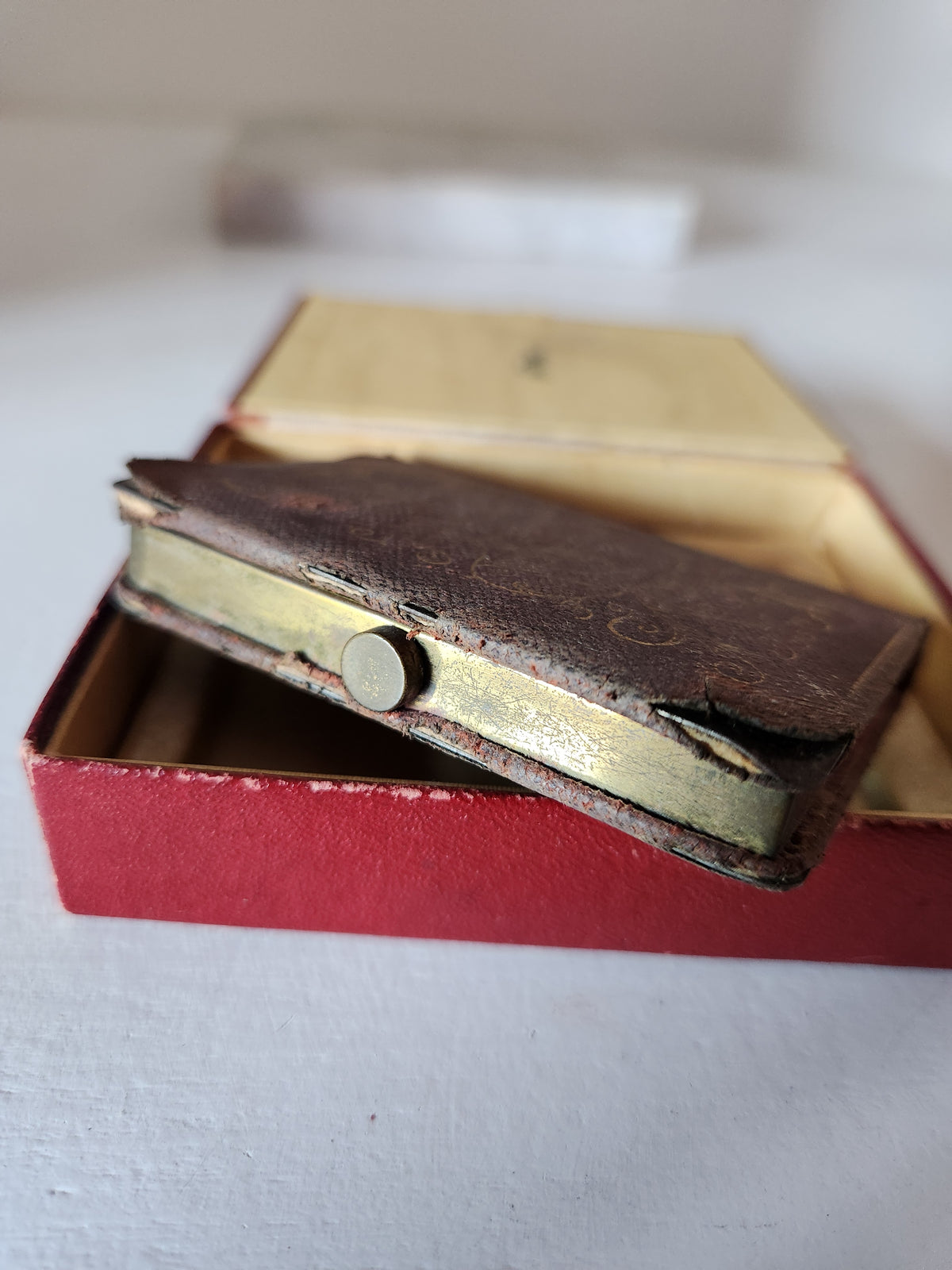 Antique Leather "Book" Powder Compact