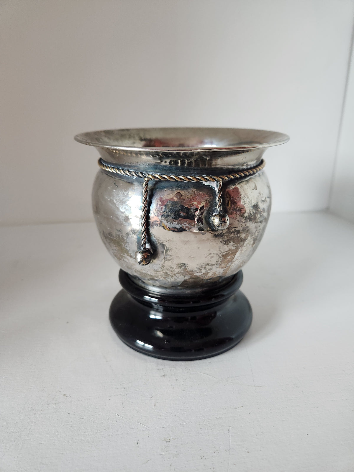 Silver Planter with Black Glass Riser