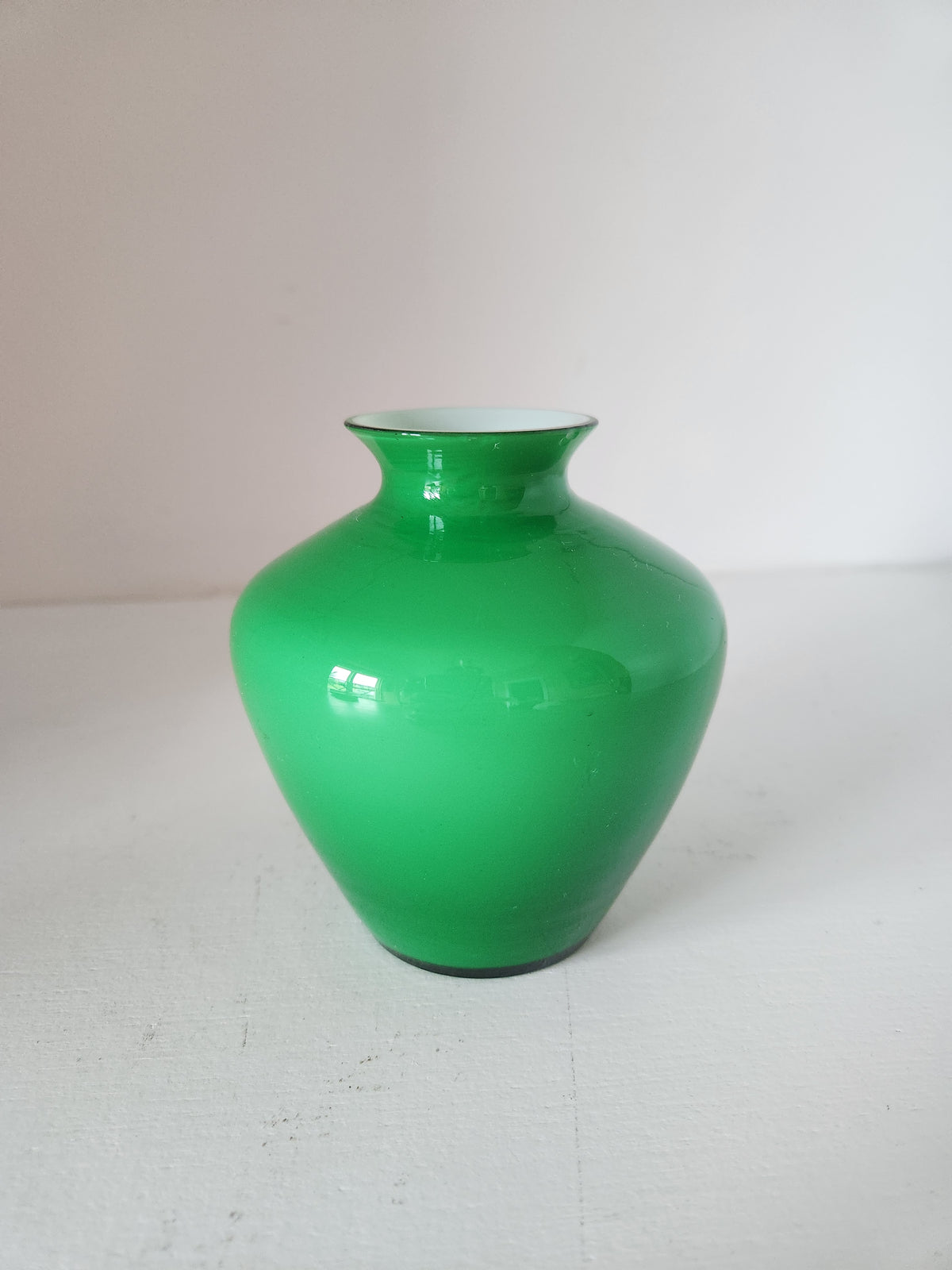 Vtg Green Vase with Milkglass coated interior