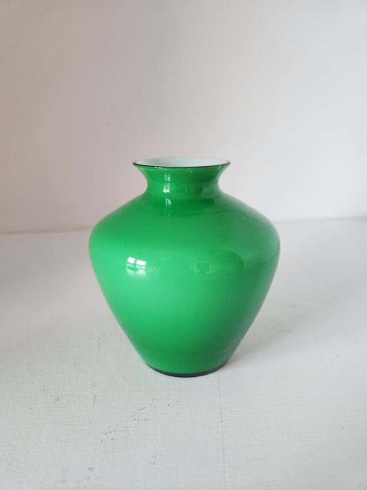 Vtg Green Vase with Milkglass coated interior